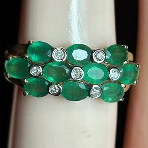 Vintage 14K Yellow Gold white gold 2 tone Genuine Emerald Diamond Cocktail Ring